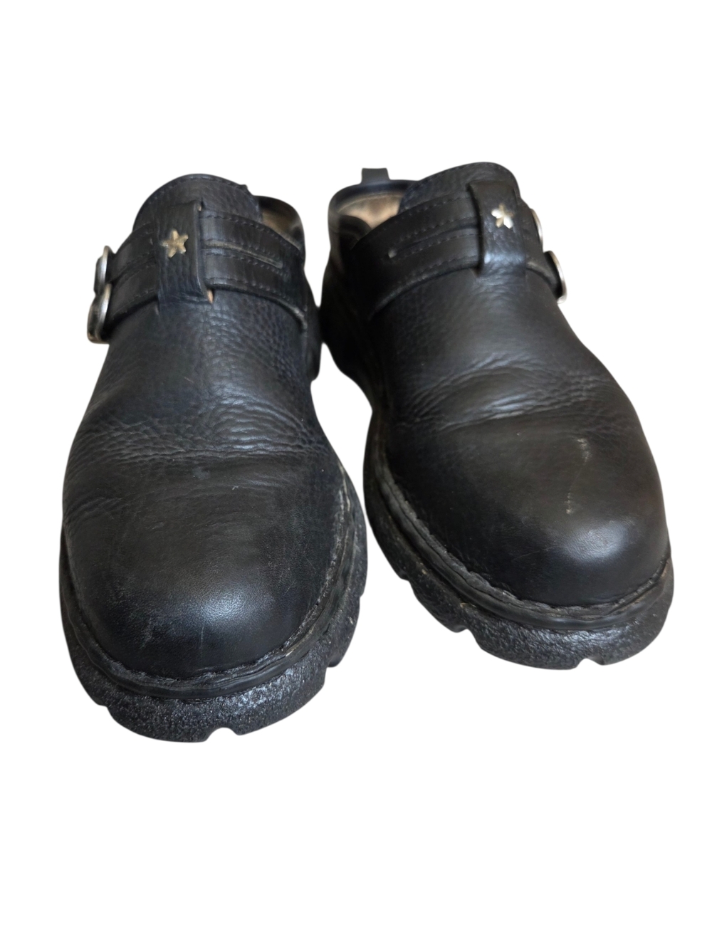 Double H Western Black Leather Double Buckle Clog Mules 9.5 - Picture 4 of 13